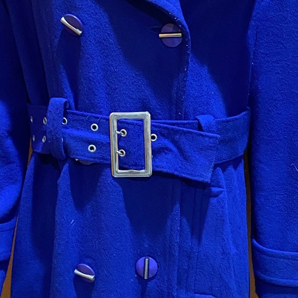 Vintage ALISSIA Long Button Down Cashmere Coat Gorgeous Color Blue M - Picture 2 of 5